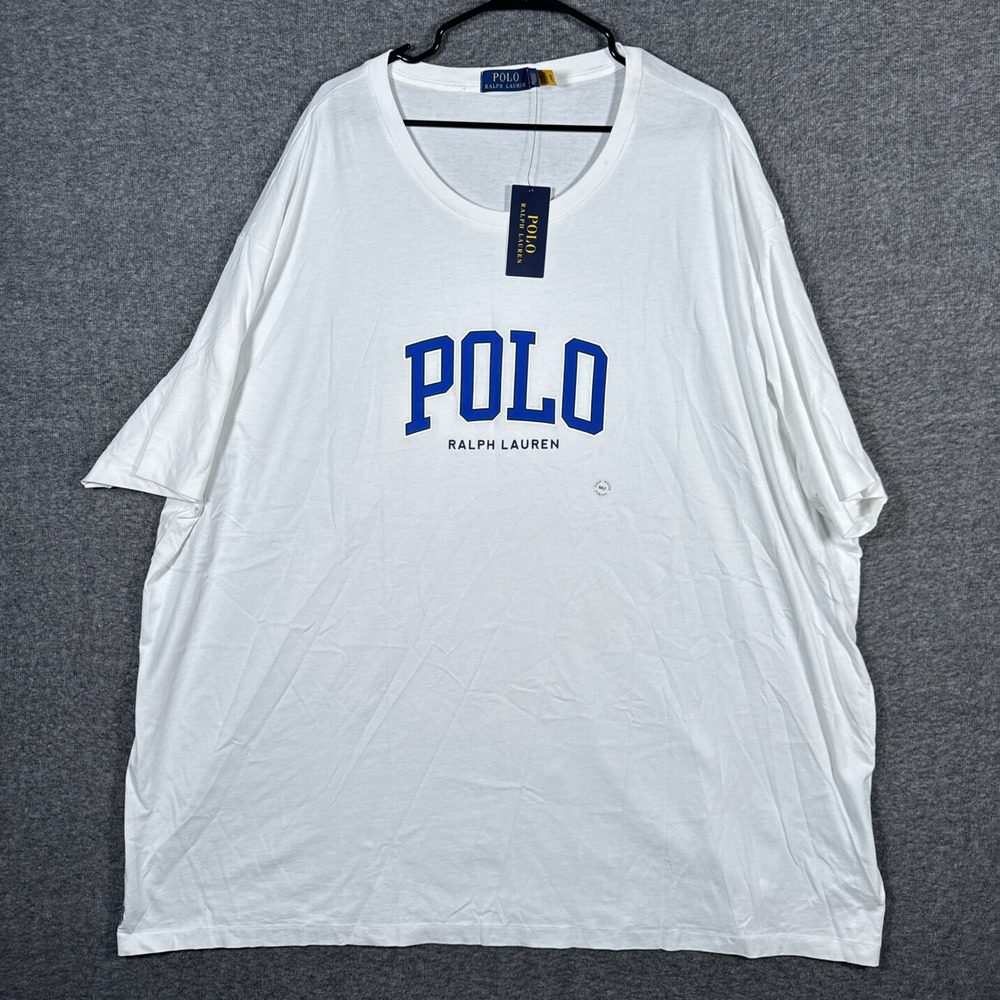 NEW Polo Ralph Lauren Graphic T-Shirt Mens 5LT White Blue Logo Short Sleeve Tee